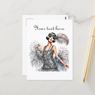 Niedliche Dame fügt Text hinzu Postkarte