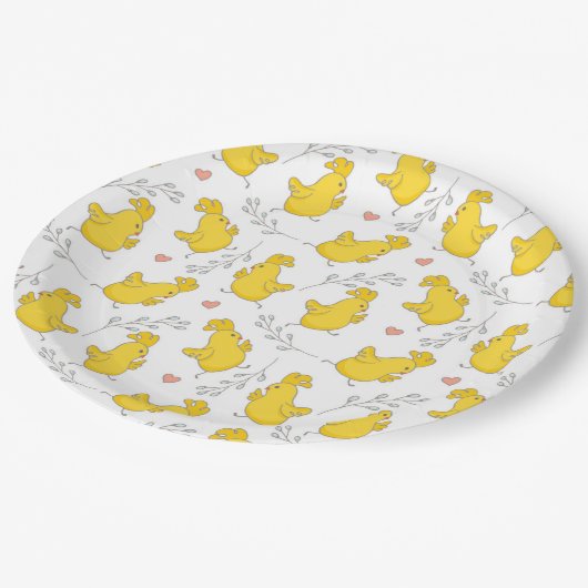 Niedliche Danching Yellow Oaster Chicks Pappteller (Schrägansicht)