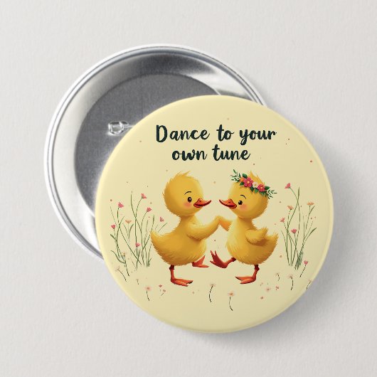 Niedliche Dancing Ducklings mit floralen Frühlings Button (Vorne & Hinten)
