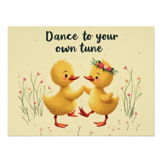 Niedliche Dancing Ducklings mit floralen Frühlings Poster (Vorderseite)