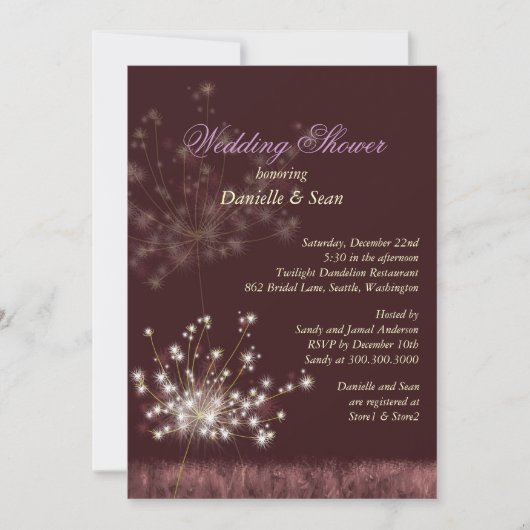 Niedliche Dandelions Burgundy Brautparty Einladung (Vorderseite)