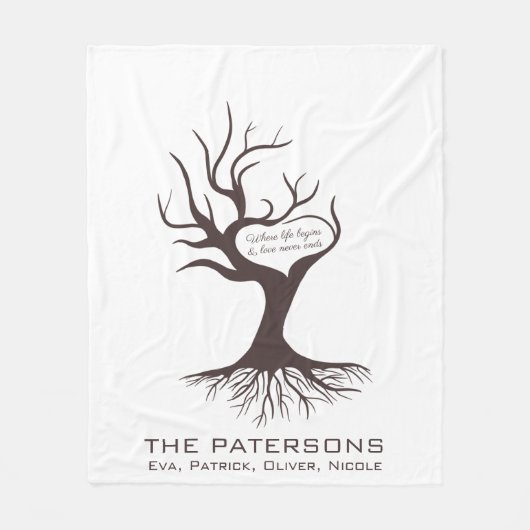 Niedliche Dark Brown Tree Handprints Modern Chic Fleecedecke (Vorderseite)