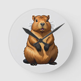 Niedliche Darstellung der Capybara-Nagetiere Runde Wanduhr