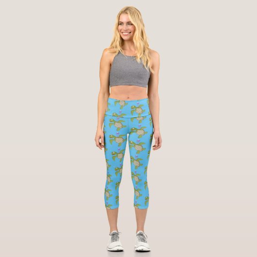 Niedliche Darstellung der Meeresschildkröte "Happy Capri Leggings (Vorderseite)