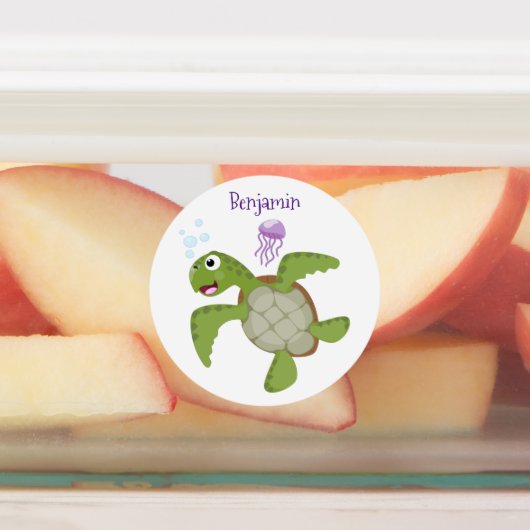 Niedliche Darstellung der Meeresschildkröte "Happy Etiketten (Befestigt)