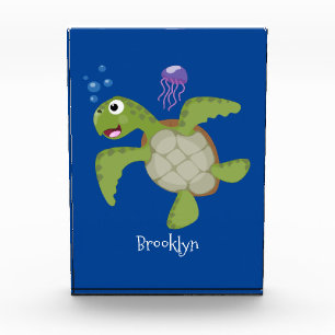 Niedliche Darstellung der Meeresschildkröte "Happy Fotoblock