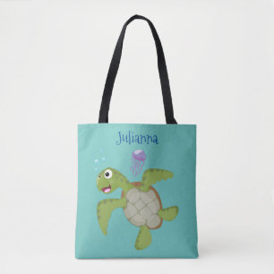 Niedliche Darstellung der Meeresschildkröte "Happy Tasche