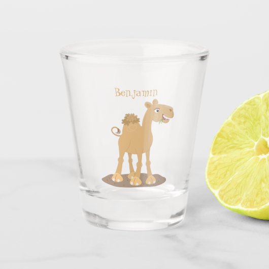 Niedliche Darstellung des Cartoon auf dem Kamel Schnapsglas (Vorderseite)