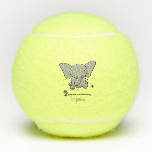 Niedliche Darstellung des Cartoon eines Babyelefon Tennisbälle