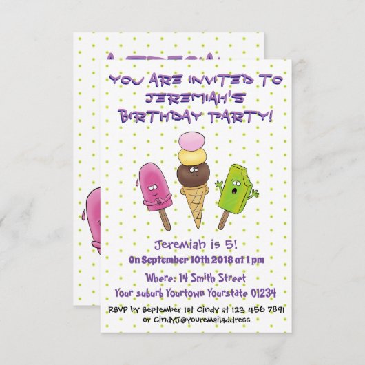 Niedliche Darstellung des Cartoon Einladung (Vorne/Hinten)