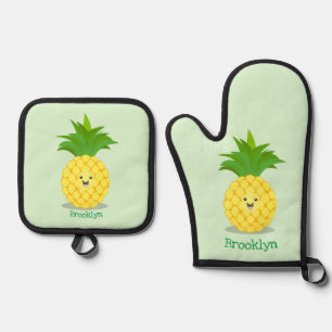 Niedliche Darstellung des Cartoon von Ananas Ofenhandschuh & Topflappen-Set