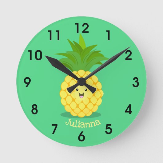 Niedliche Darstellung des Cartoon von Ananas Runde Wanduhr (Vorderseite)