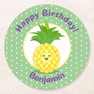 Niedliche Darstellung des Cartoon von Ananas Runder Pappuntersetzer