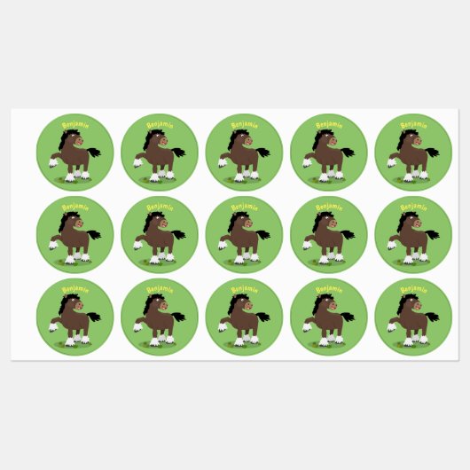 Niedliche Darstellung des Cartoon von Clydesdale Etiketten (Blatt)