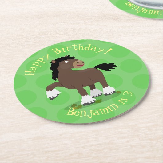 Niedliche Darstellung des Cartoon von Clydesdale Runder Pappuntersetzer (Angewinkelt)