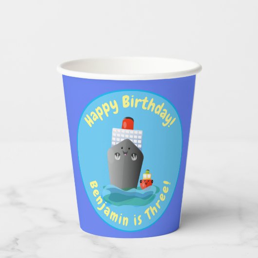 Niedliche Darstellung des Cartoon von Schleppschif Pappbecher (Rückseite)