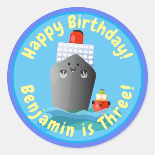 Niedliche Darstellung des Cartoon von Schleppschif Runder Aufkleber (Vorderseite)