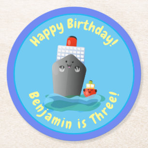 Niedliche Darstellung des Cartoon von Schleppschif Runder Pappuntersetzer