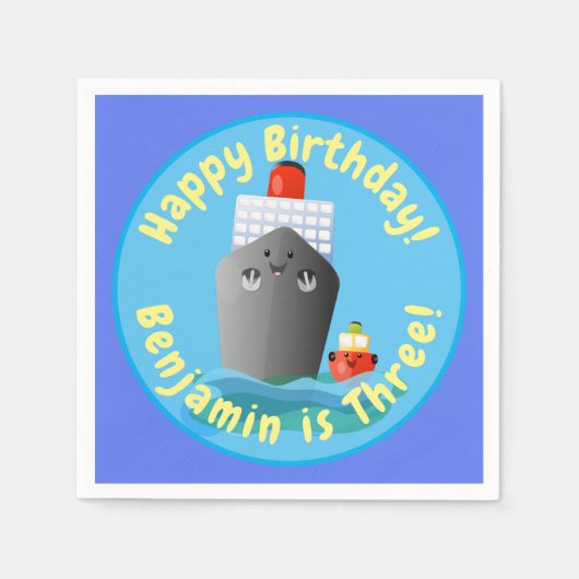 Niedliche Darstellung des Cartoon von Schleppschif Serviette (Vorderseite)