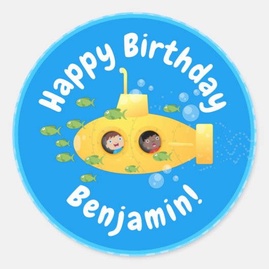 Niedliche Darstellung des Cartoon von Unterseefisc Runder Aufkleber (Vorderseite)