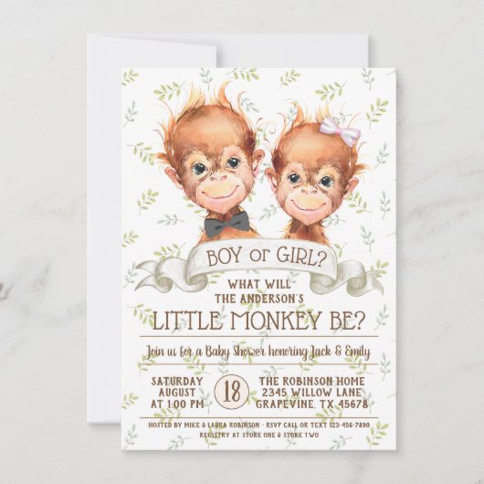 Niedliche Darstellung des Geschlechts bei Affen Einladung (Vorderseite)