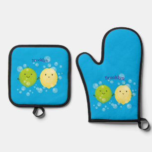 Niedliche Darstellung des Limonen Cartoon Ofenhandschuh & Topflappen-Set