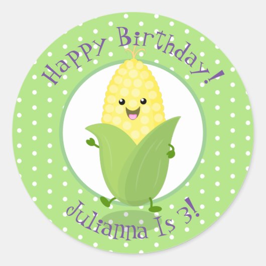 Niedliche Darstellung des Mais-Cob-Cartoon Runder Aufkleber (Vorderseite)