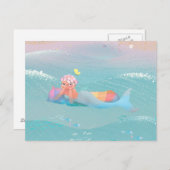 Niedliche Darstellung des Meerjungtags am Strand Postkarte (Vorne/Hinten)