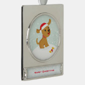 Niedliche Darstellung eines Welpen im Schnee Banner-Ornament Silber (Rechts)