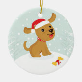 Niedliche Darstellung eines Welpen im Schnee Keramik Ornament (Vorne)