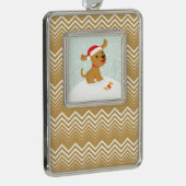 Niedliche Darstellung eines Welpen im Schnee Rahmen-Ornament Silber (Rechts)