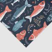 Niedliche Darstellung von Fischen auf Schiffen Seidenpapier (Detail)