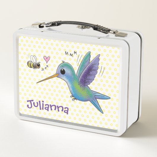 Niedliche Darstellung von Kolibris und Bienen-Cart Metall Brotdose (Rückseite)