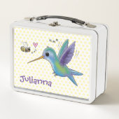 Niedliche Darstellung von Kolibris und Bienen-Cart Metall Brotdose (Vorderseite)