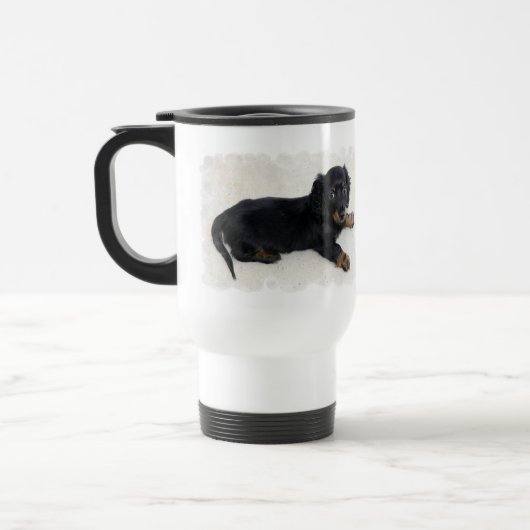 Niedliche Daschund Plastikreise-Tasse Reisebecher (Links)
