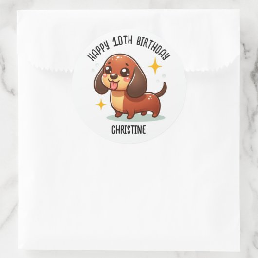 Niedliche Dashound Birthday Party bevorzugt Runder Aufkleber (Tasche)