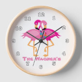 Niedliche Dekoration des Flamingo Strandhauses Uhr (Vorderseite)