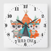 Niedliche Dekoration des Raumes mit einem Raccoon Quadratische Wanduhr (Vorderseite)