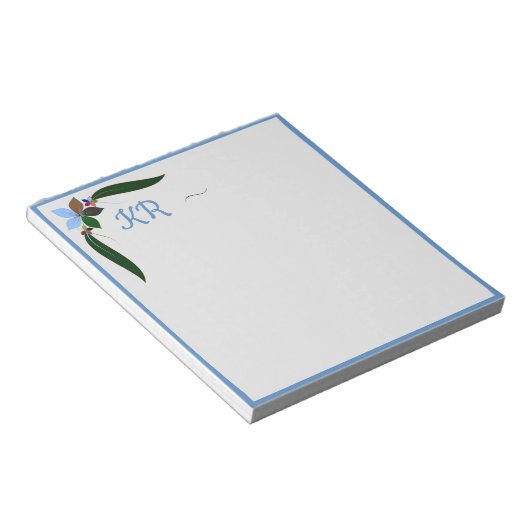 Niedliche Dekorative Blumenblauer Border Initial Notizblock (angewinkelt)