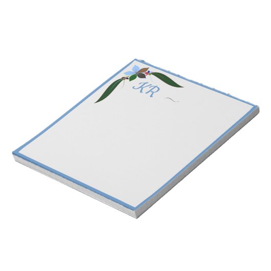 Niedliche Dekorative Blumenblauer Border Initial Notizblock (Rotiert)