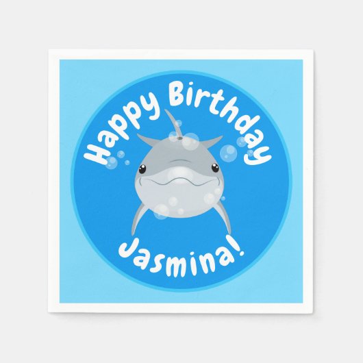 Niedliche Delfinblasen Cartoon Illustration Serviette (Vorderseite)