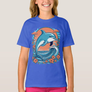 Niedliche Delfine springen im T - Shirt des Ozeans