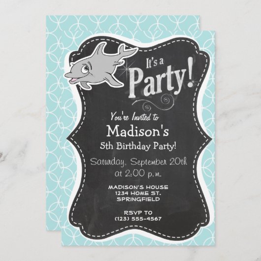 Niedliche Delphin auf Baby Blue Circles Einladung (Vorne/Hinten)