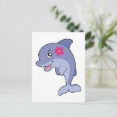 Niedliche Delphin mit Blume Postkarte (Stehend Vorderseite)