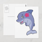 Niedliche Delphin mit Blume Postkarte (Vorne/Hinten)