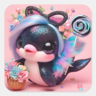 Niedliche Delphin Quadratischer Aufkleber