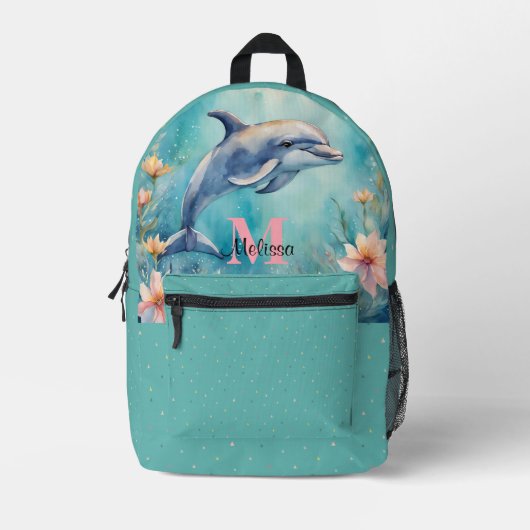 Niedliche Delphin unter der Meeresoberfläche Bedruckter Rucksack (Vorderseite)