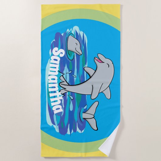 Niedliche Delphine helle Cartoon Handtuch (Vorderseite)