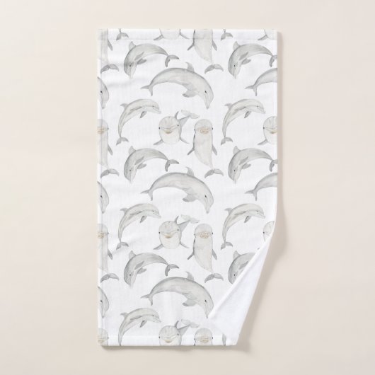 Niedliche Delphine Schwimmen Graues Weißes Meer Th Badhandtuch Set (Handtuch)