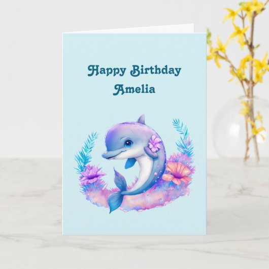 Niedliche Delphinkreatur Geburtstag Karte (Gelbe Blume)
